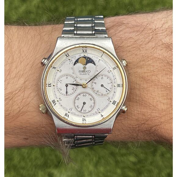 Vintage 7a48-7000 JDM Seiko Chronograph Quartz Watch Moon Phase Moonphase